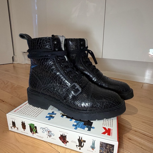 ALL SAINTS Donita Crocodile Leather Boots - Black - UK 6/US 9/EU 39 - Picture 6 of 6